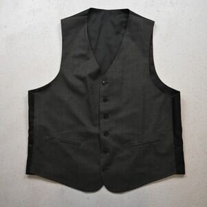 Mens Bespoke 48R XL Green Gray Micro Check Wool Suiting Wedding‎ Vest Waistcoat